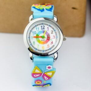 Montre arc en ciel et papillon pour fille bleu