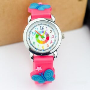 Montre arc en ciel et papillon pour fille rose