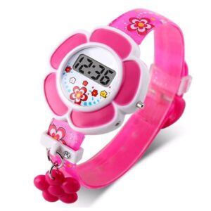 Montre fille à cadran numérique rose à fleurs