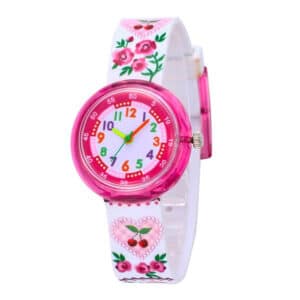 Montre enfant, bracelet cerise pour fille