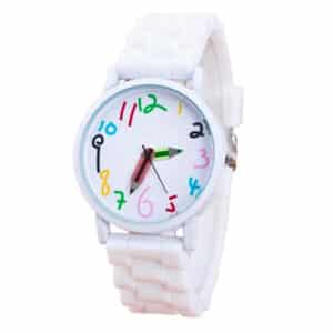 Montre en silicone blanc avec aiguille crayon